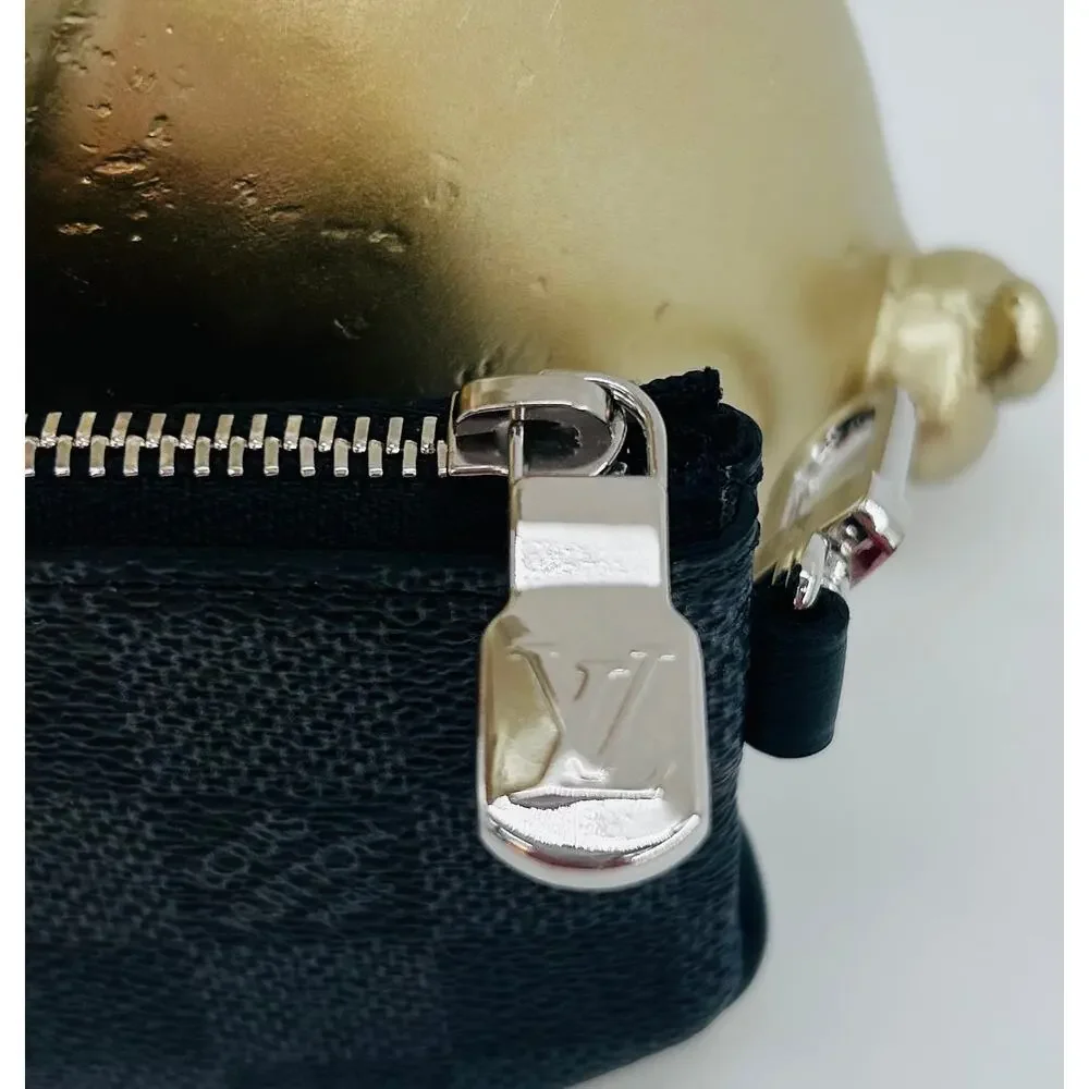 Louis Vuitton Damier Graphite Key Cles SHW Pouch Coin Charm Black Gray Authentic